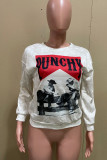 Grey Casual Work Print Patchwork O Neck Tops