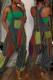 Multicolor Casual Street Bohemian Print Patchwork Spaghetti Strap Loose Jumpsuits
