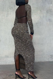 Colour Sexy Print Patchwork O Neck Long Sleeve Two Pieces