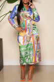 Multicolor Casual Print Bandage Patchwork V Neck Straight Dresses