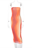 Colour Fashion Sexy Print Backless Strapless Long Dress Dresses