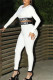 White Fashion Casual Letter Patchwork O Neck Long Sleeve Two Pieces
