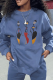 Blue Fashion Vintage Print Patchwork O Neck Tops