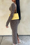 Colour Sexy Print Patchwork O Neck Long Sleeve Two Pieces