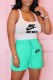 Cyan Fashion Casual Print Letter U Neck Sleeveless Two Pieces