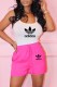 Rose Red Fashion Casual Print Letter U Neck Sleeveless Two Pieces