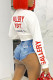 White Fashion Casual Letter Print Patchwork O Neck Tops