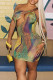 Colour Sexy Print Hollowed Out Patchwork Spaghetti Strap Pencil Skirt Dresses