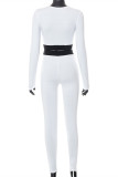 White Fashion Casual Letter Patchwork O Neck Long Sleeve Two Pieces