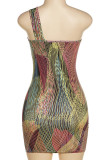 Colour Sexy Print Hollowed Out Patchwork Spaghetti Strap Pencil Skirt Dresses