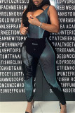 Black Fashion Sexy Print Hollowed Out O Neck Sleeveless Two Pieces