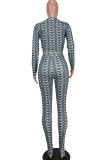 Green Casual Sportswear Print Patchwork Zipper Collar Long Sleeve Two Pieces