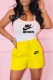 Yellow Fashion Casual Print Letter U Neck Sleeveless Two Pieces