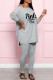 Grey Fashion Casual Letter Print Slit O Neck Long Sleeve Two Pieces