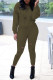 Army Green Casual Solid Ripped Hooded Collar Long Sleeve Two Pieces