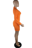 Rose Red Sexy Solid Slit Turndown Collar Pencil Skirt Dresses