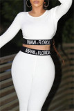 White Fashion Casual Letter Patchwork O Neck Long Sleeve Two Pieces