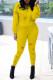 Yellow Casual Solid Ripped Hooded Collar Long Sleeve Two Pieces