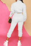 Light Blue Casual Solid Patchwork Buckle Turndown Collar Long Sleeve Two Pieces