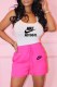 Rose Red Fashion Casual Print Letter U Neck Sleeveless Two Pieces