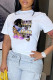 White Fashion Casual Print Basic O Neck T-Shirts