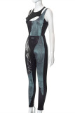Black Fashion Sexy Print Hollowed Out O Neck Sleeveless Two Pieces