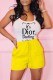 Yellow Fashion Casual Print Letter U Neck Sleeveless Two Pieces