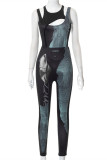 Black Fashion Sexy Print Hollowed Out O Neck Sleeveless Two Pieces
