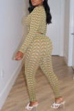 Purple Sexy Print Patchwork Zipper Collar Long Sleeve Two Pieces