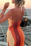 Colour Fashion Sexy Print Backless Strapless Long Dress Dresses