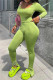 Green Fashion Casual Solid Backless Slit O Neck Skinny Jumpsuits
