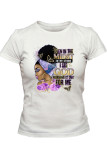 White Fashion Casual Print Basic O Neck T-Shirts