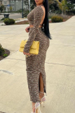 Colour Sexy Print Patchwork O Neck Long Sleeve Two Pieces