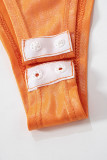 Orange Sexy Solid Tassel Patchwork Oblique Collar Sleeveless Two Pieces