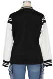 Black Fashion Casual Patchwork Contrast Turn-back Collar Outerwear