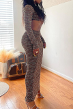 Colour Sexy Print Patchwork O Neck Long Sleeve Two Pieces