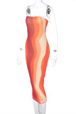 Colour Fashion Sexy Print Backless Strapless Long Dress Dresses