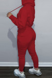 Red Casual Print Patchwork Hooded Collar Long Sleeve Two Pieces