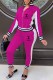 Rose Red Fashion Casual Print Patchwork Letter Zipper Collar Long Sleeve Two Pieces