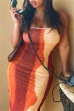 Colour Fashion Sexy Print Backless Strapless Long Dress Dresses