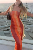 Colour Fashion Sexy Print Backless Strapless Long Dress Dresses