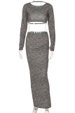 Colour Sexy Print Patchwork O Neck Long Sleeve Two Pieces