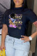 Black Fashion Casual Print Basic O Neck T-Shirts