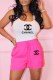 Rose Red Fashion Casual Print Letter U Neck Sleeveless Two Pieces