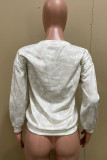 Grey Casual Work Print Patchwork O Neck Tops