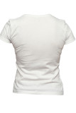 White Fashion Casual Print Basic O Neck T-Shirts