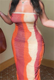 Colour Fashion Sexy Print Backless Strapless Long Dress Dresses