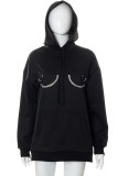 Black Casual Street Solid Patchwork Hot Drill Hooded Collar Tops