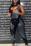 Black Fashion Sexy Print Hollowed Out O Neck Sleeveless Two Pieces