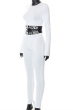 White Fashion Casual Letter Patchwork O Neck Long Sleeve Two Pieces